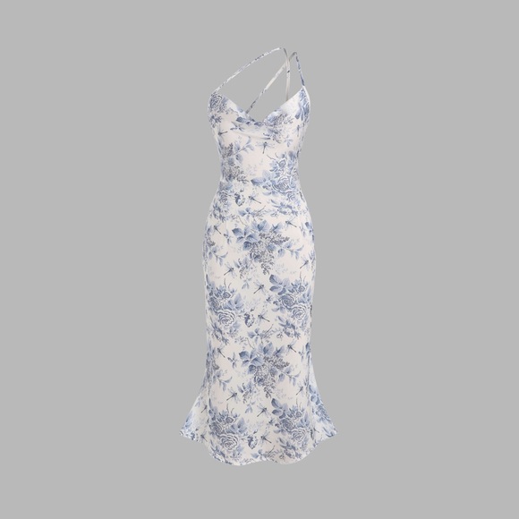 CIDER Blue and white print cocktail dress - Picture 1 of 7